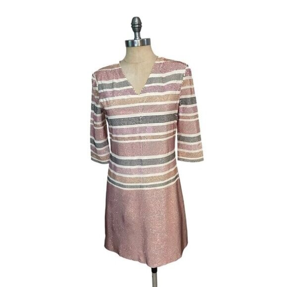 Issa London Womens V-Neck Striped Beaded Dress Size US 4 - Picture 1 of 7